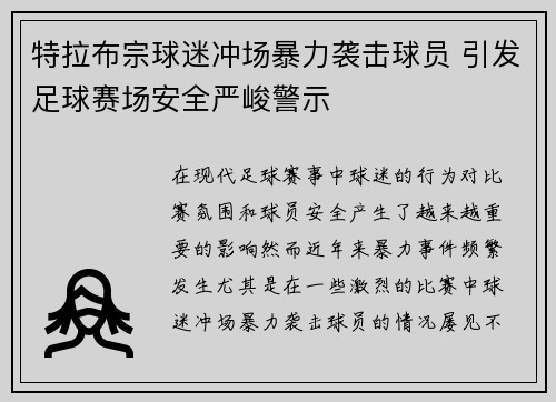 特拉布宗球迷冲场暴力袭击球员 引发足球赛场安全严峻警示 特拉布宗球迷冲场暴力袭击球员 引发足球赛场安全严峻警示